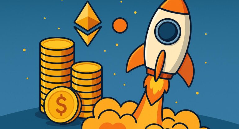 A_2D_digital_illustration_features_a_rocket_taking عملة Blast