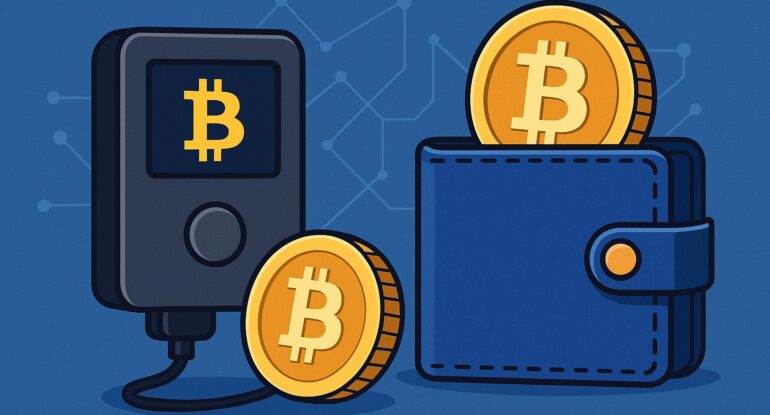A_flat-style_digital_illustration_depicts_two_key_ ما الفرق بين المحافظ الباردة والساخنة؟