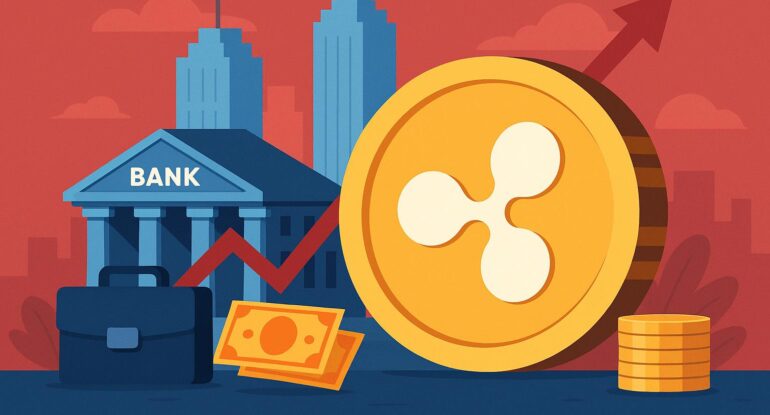A_flat-style_digital_illustration_features_a_large (2) هل Ripple تسيطر فعلاً على البنوك؟