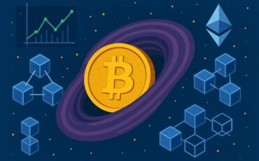 A_digital_illustration_in_a_flat_and_stylized_art_ مشروع Wormhole: الجسر بين العوالم البلوكتشينية