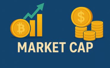 A_flat-style_digital_illustration_on_a_blue_backgr ما هو Market Cap؟ وكيف تقيس به قوة العملة؟
