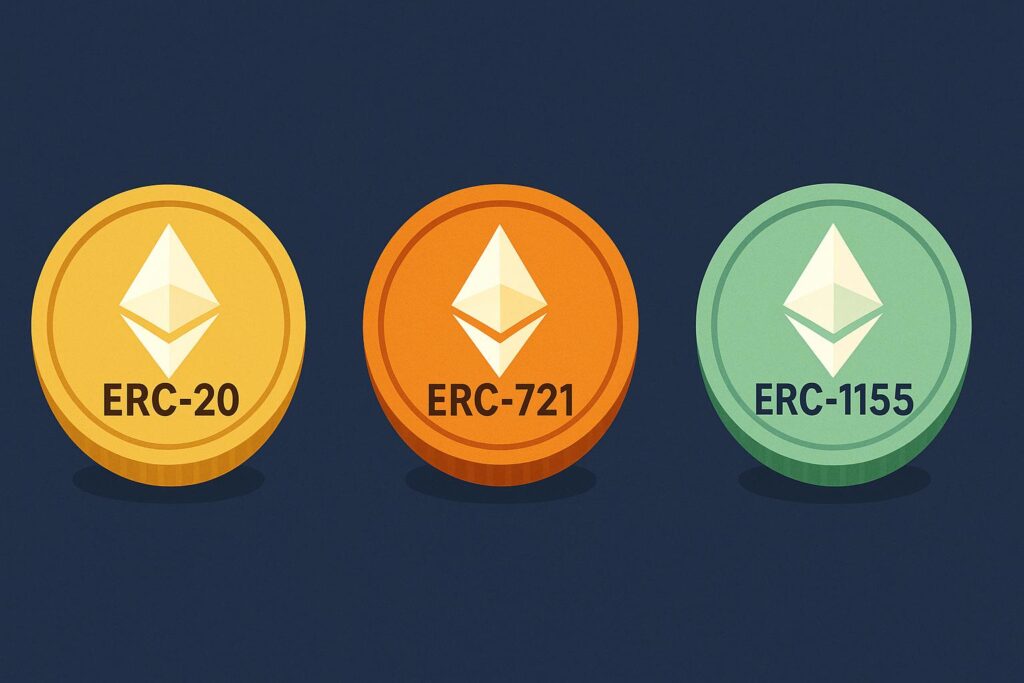 الفرق بين ERC-20 وERC-721 وERC-1155